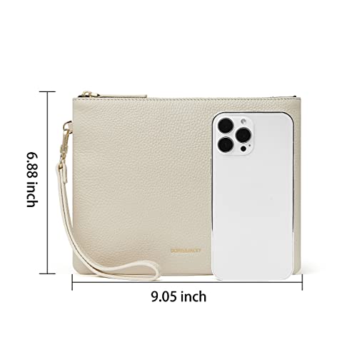 Image of DORIS&JACKY Women Leather Clutch Purse and Phone Wallet with Wristlet Strap | Soft Designer Evening Party Bag, Thin Slim RFID Blocking Cellphone Pouch Case, Formal Casual Handheld Premium Little Purse