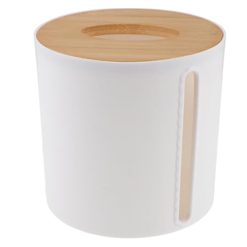 DECHOUS ロールペーパーケース ロールティッシュケース ロールペーパーホルダー ロール紙 収納ボックス 丸型 サイド引き出し ティッシュボックス  おしゃれ 竹カバー 収納チューブ インテリア 卓上 オフィス ホテル キッチン バスルーム  ホワイト