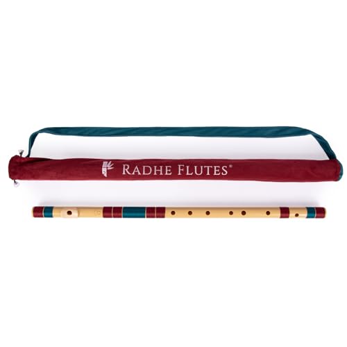 Image of Radhe Flutes PVC Fiber Bass G With Velvet Cover (Beige Flute With Maroon & Dark Green Threads)