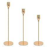 WillGail Set of 3 Gold Brass Candle Holders for Taper Candles, Decorative Candlestick Holder for Wedding, Dinning, Party, Fits 3/4 inch Thick Candle&Led Candles (Metal Candle Stand)