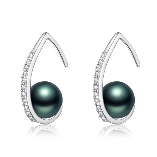 Tahitian Black Pearl Earring For Women AAAAA Grade Tahitian Black Pearl 925 Sterling Silver Jewelry Gift For Wife Mom Girlfriend Gift For Christmas Mother's Day Valentine's Day