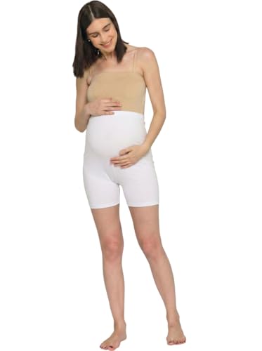 Image of Women's High Waist & Mid-Thigh Cotton Lycra Maternity Shorts|Pregnancy Panty|Maternity Panties Over The Belly for The Pre & Post Pregnancy