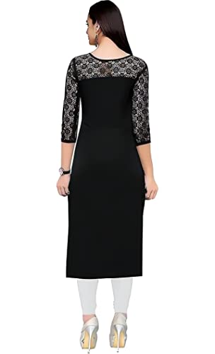 Image of Women's Crepe A-line Straight Kurtis, Plain Office Wear with Round Neck