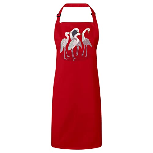 Tablier cuisine rouge haut de gamme style minimaliste oiseaux grues