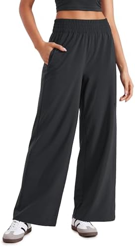 CRZ YOGA Lightweight Wide Leg Pants for Women 30&#34; High Waisted Casual Lounge Travel Work Pants with Pockets Loose Fit Summer