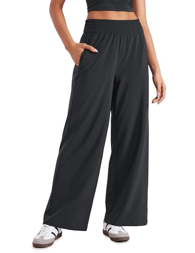 CRZ YOGA Lightweight Wide Leg Pants for Women 30' High Waisted Casual Lounge Travel Work Sweatpants Loose Fit Summer Black Medium