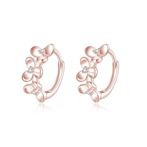 SLUYNZ Sterling Silver Flower Small Hoop Earrings for Women Teens Flower Hoop Earrings Huggie