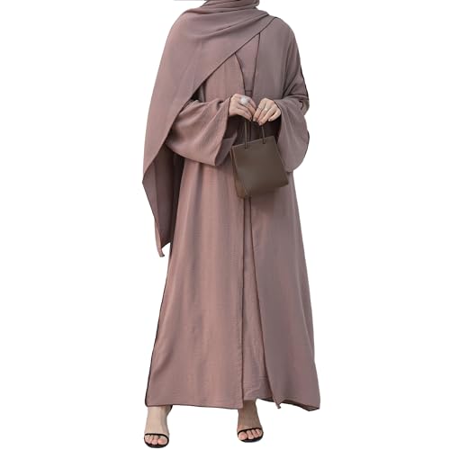 Image of Women Muslim Abaya Dresses Prayer Cardigan Robe Contrasting Edges Islamic Dubai Open Front Abaya