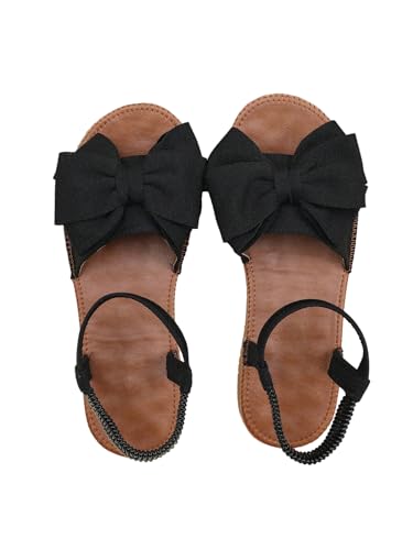 Image of GORGLITTER Women's Bow Flat Sandals 2026 Dressy Cute Ankle Strap Slides | Summer Shoes for Women 2026, Slip On Open Toe Flats, Slingback Slides, Vacation Dress Sandals