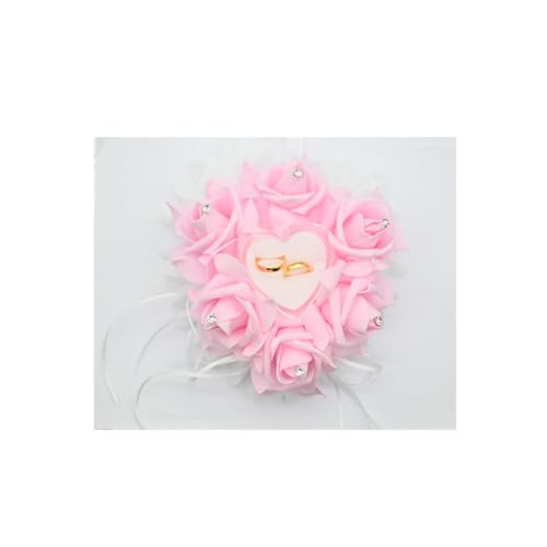 Coussin Porte-Alliance en Forme de Coeur avec Dentelle - Boîte Romantique Rose pour Alliance Mariage avec Décor Anneau