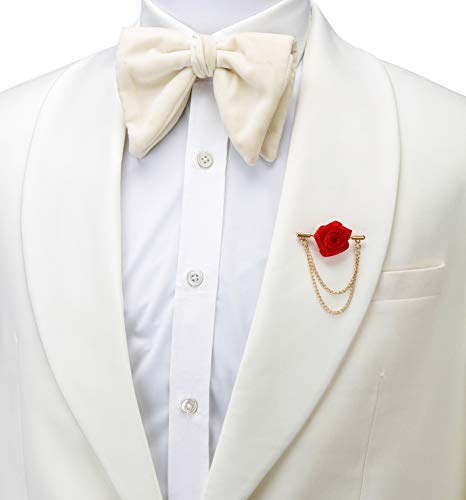 A N KINGPiiN Lapel Pin for Men Red Rose with Double Hanging Chain Brooch Suit Stud, Shirt Studs Men's Accessories - Thumbnail 2