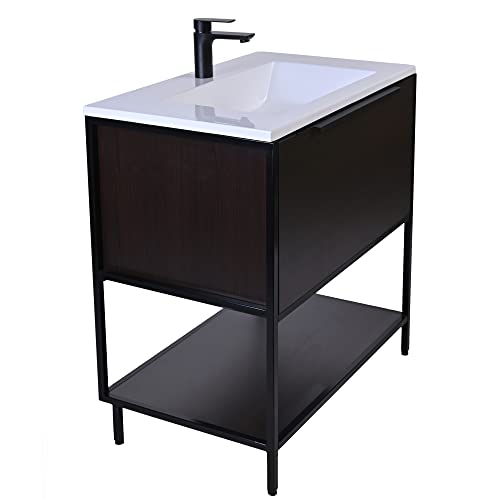 Madison Home Products Free Standing Single Bathroom Vanity With Soft Closing Drawer And Storage Shelf, Includes A Acrylic Vanity Sink Top By Gravita Designs (Wenge Brown, 24") #TOP1