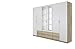 Rauch Möbel Gamma Schrank Drehtürenschrank Kleiderschrank in Eiche Sanremo hell und Weiß mit Spiegel 6-türig, inklusive Zubehörpaket Basic 3 Kleiderstangen, 3 Einlegeböden BxHxT 271 x 210 x 54 cm