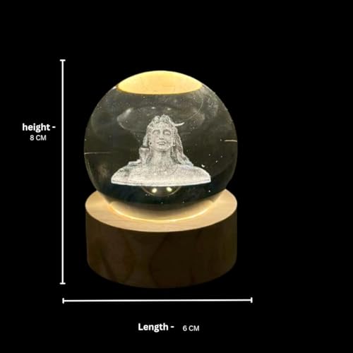 Image of 3D Crystal Ball Night Lamp - LED USB Decorative Light with Wooden Base - Laser Engraved Adiyogi Design for Home Decor & Gifting