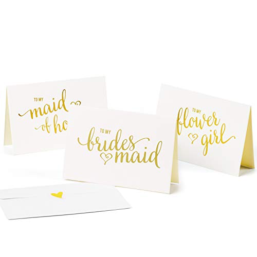 WRAPAHOLIC Gold Hot Stamping Bride Invitation Card - Bridal Thank You Cards Thank Bridesmaid Card, Maid of Honor, Flower Girl - 10 Pack