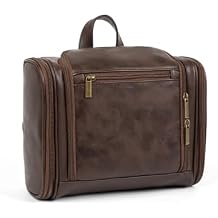 ITSCOSY Mens Soft Leather Waterproof Hanging Toiletry Bag, Large Capacity Travel Makeup Bag for Men and Women, Bathroom Toiletries, Skincare, Shaving Storage Bag, Gifts for Men Women Coffee