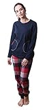 wunderschöner Pyjama Zweiteiler bestehend aus kuschelig flauschiger angerauten Flanell Hose und Single-Jersey Oberteil, Pyjama Oberteil mit 2 aufgesetzten Taschen