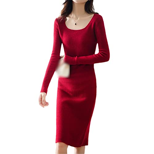 Robe en laine mérinos chaude Kelsiop anti-froid style élégant col carré taille L