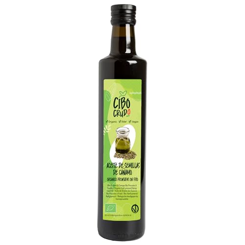 Aceite de Cañamo Bio - 500ml. Aceite de Semilla de Cañamo 100% Puro y Vegano. Prensado en Frío y Virgen. Para la Cara Cabello Sazonar o para Masajes de Belleza.