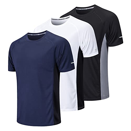 ZENGVEE 3 Pack Tee Shirt Homme T Shirt Sport Homme T-Shirt à Manches Courtes Fitness Séchage Rapide Respirant Running Gym Baselayer Haut Tshirt Sport Homme(20412-Black White Nave-2XL)