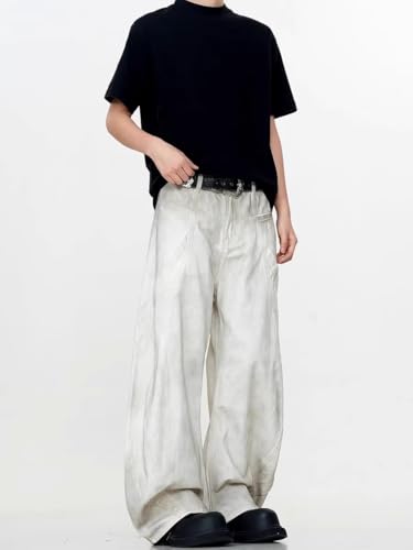 Men's American Retro White Denim Jeans Wide Leg Pants3