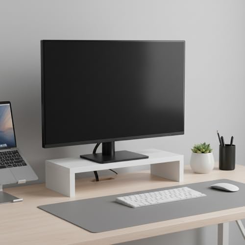 Image of flux Monitor Stand Wooden | Monitor Stand Riser | PC Stand For Desktop Table | , Non Slip, Material: Particle Board Wooden White