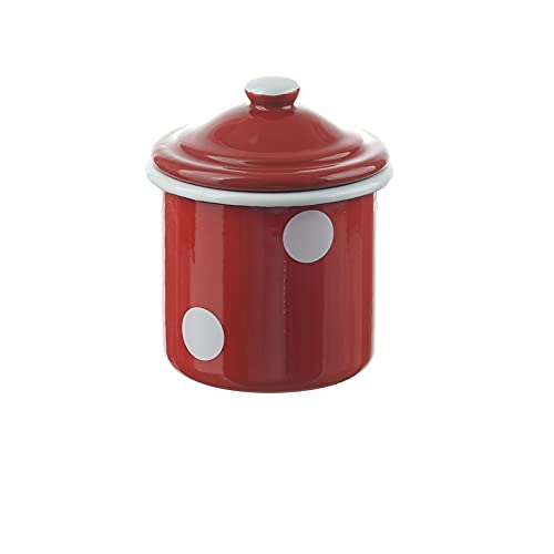 neuetischkultur Zuckerdose mit Deckel Retro Retrodose Emailledose Rot, Weiß Cover