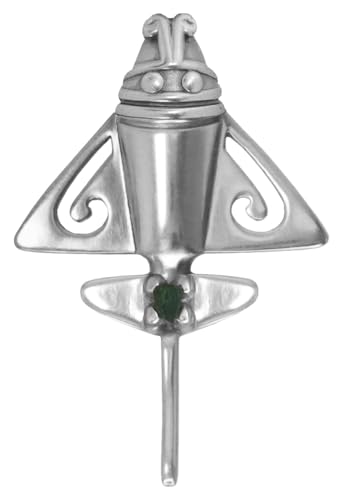 Across The Puddle Ancient Aliens Collection .950 Silver Jet-3 Lapel Pin with Colombian Emerald, Pre-Columbian Quimbaya Aircraft