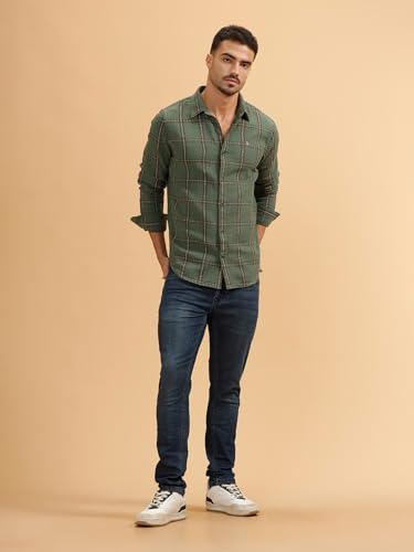 Image of WROGN Men's 100% Cotton Shirt | Checkered Pattern | Slim Fit