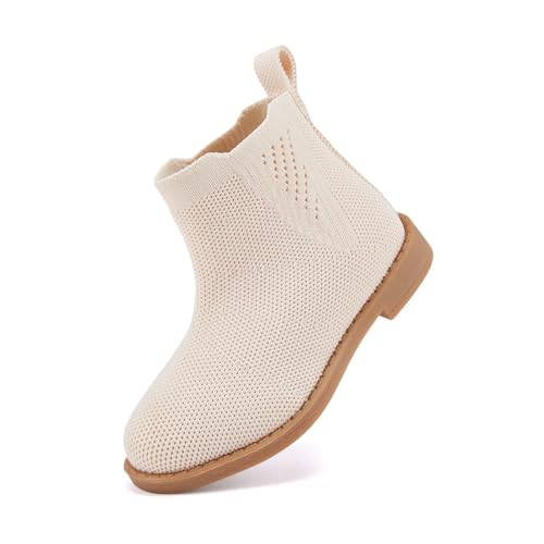 BMCiTYBM Toddler Girls Ankle Boots Low Heel Knitting Sock Short Chelsea Breathable Mesh Slip On Booties Dress Shoes All Season4