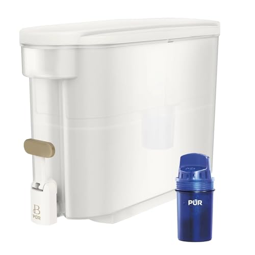 Beautiful by PUR 30 Cup Water Dispenser with Filter, Gold Accents, Large Countertop Pitcher with Spigot, LockFit Filter System, BPA-Free, Reduces 15 Contaminants, Includes 1 PUR Filter