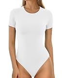 MANGOPOP Women's Crew Neck Short Sleeve Bodysuit Basic T Shirts Body Suit Casual Slim Fitted Going Out Tops