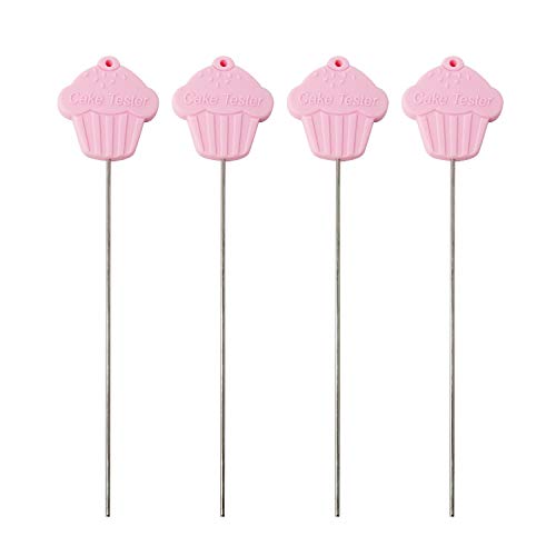 Honbay 4PCS Reusable Stainless Steel Cake Tester Needle Metal Cake Probe Tester Skewer Needles with Silicone Handle for Bread Biscuit Muffin Pancake Baking (7.87")