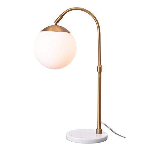 Lampworks Table Lamp Marble Base Bedside Lamp White Globe Glass Lampshade Metal Bracket Desk Lamp Modern Simple Design Light for Bedrooms Living Room(Bulb Not Included)