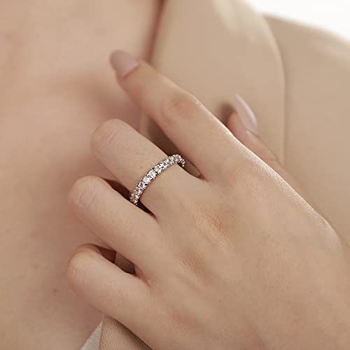 Wedding Bridal Eternity Band Rings Stacking Minimalist Band with CZ Crystal for Brides Engagement Ring for Women (Size 7)