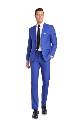 Mens 2 Piece Royal Blue Tuxedo Suit for Men Wedding Dress 2 Buttons Blazer Set Prom Homecoming Jacket Pants 2XL