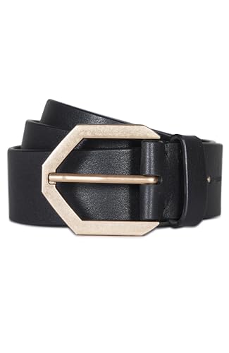 womens 1.5 Inch Belt, Flat Leather Strap, Hexagon Shaped Buckle With Adjustable Sizing