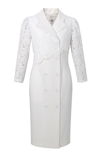 CHIC STAR Womens Blazer Dress, Lace Sleeves, Double-Breasted Buttons, Asymmetrical Lace Overlay