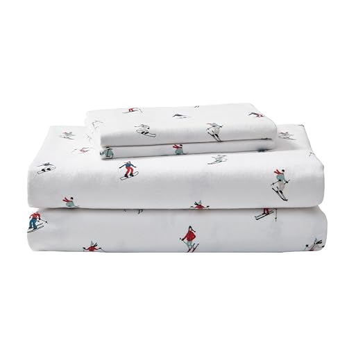 Image of Eddie Bauer - Flannel Sheets Queen Size, Anti-Pilling & Wrinkle Resistant Cotton, Touchably Soft for All-Season Comfort - Bed Sheets with Matching Pillowcases & Fitted Sheet (Ski Slope White)