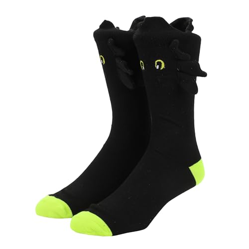 Bioworld How To Train Your Dragon Toothless Plush Character Heads Adult Black Casual Crew Socks -OSFA