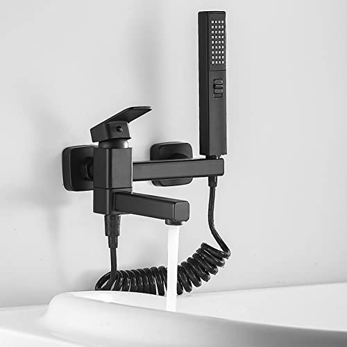 YADLCR Badewannenarmatur mit Handbrause, Wandmontage Badewannen Mischbatterie Duscharmatur für Badezimmer, 3-Modus Messing Wannenarmatur (Color : Schwarz) Cover