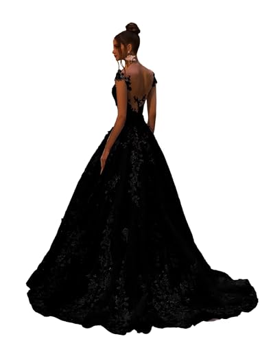 Zeeyecie Black V Back Wedding Dresses Sexy Elegant A-Line Glitter