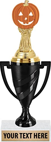 Crown Awards Halloween Award Trophies, 11" Black Swirl Cup Trophy with Halloween Orange Pumpkin Figure, Engraving Included