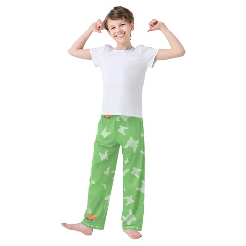 Butterfly Green Boys Pants Boys Athletic Pants Long Pant for Boywith Pockets Wide-Leg Size 6-14Y3