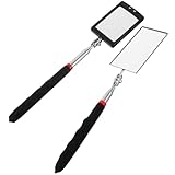 Healeved 2 Stück Auto Inspektionsspiegel mit LED Beleuchtung Flexibler Teleskopspiegel Ausziehbarer Quadratischer Unterboden Spiegel für Fahrzeugkontrolle
