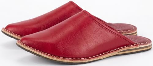 Babouche traditionnelle bout pointu en cuir naturel rouge de taille 43