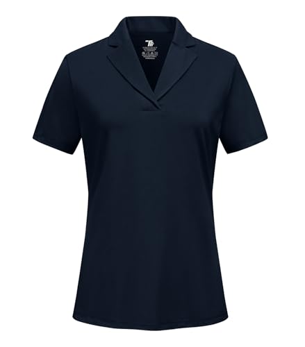 YSENTO Women's Golf Polo Shirts Collared UPF 50 Short Sleeve V-Neck Summer Fashion Cute Tops Clothes Quick Dry Navy L