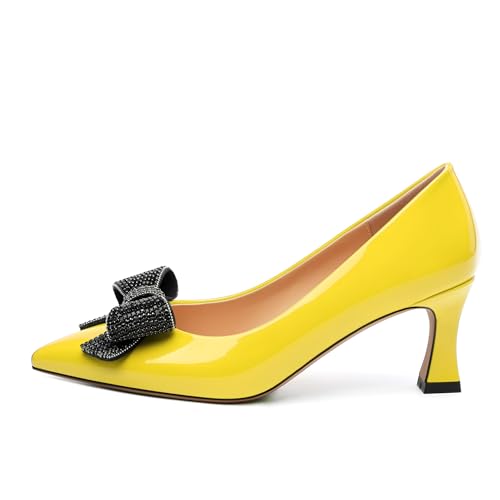 Image of Heels for Women Closed Patent Pointed Toe Bow Pumps Slip on Kitten Low Heels Wedding Party Dress Office Shoes 2.5Inch