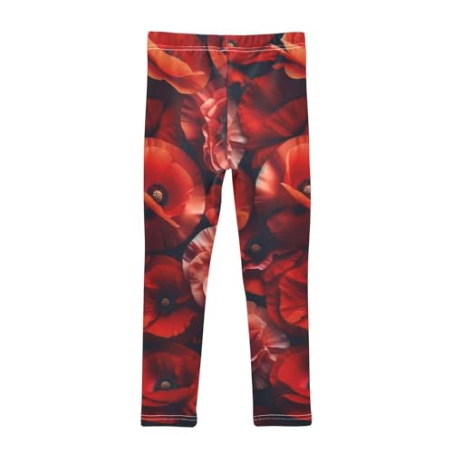 Red Flowers Poppy Floral Girls Leggings Stretchy Dance Pants for Kids2