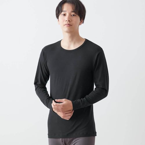 [ベルメゾン] インナーシャツ メンズ 長袖 綿混 クルーネック あったかインナー ホットコット ブラック Mのサムネイル